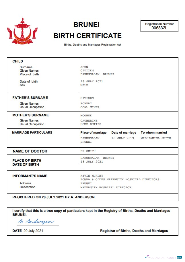 Премиум Скачать Бруней Vital Record Birth Certificate Word и PDF Шаблон Photoshop Шаблон