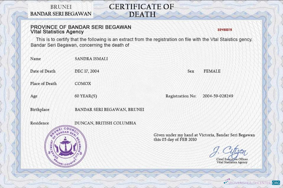 Реалистичный Скачать Бруней Vital Record Death Certificate PSD Шаблон Photoshop Шаблон