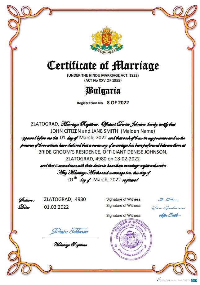 Профессиональный Скачать Болгария Marriage Certificate Word и PDF Шаблон Photoshop Шаблон