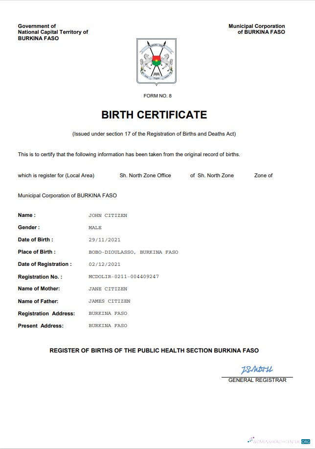 Профессиональный Скачать Буркина-Фасо Birth Certificate Word и PDF Шаблон Photoshop Шаблон
