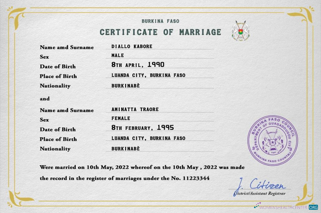 Качественный Скачать Буркина-Фасо Marriage Certificate PSD Шаблон Photoshop Шаблон