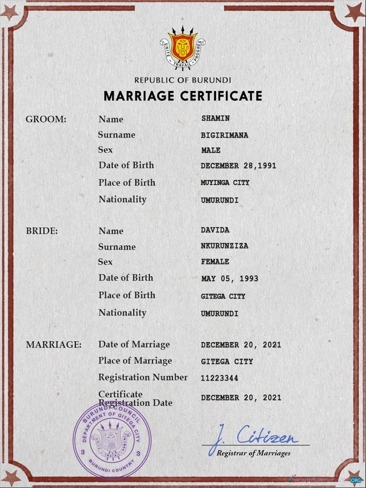 Премиум Скачать Бурунди Marriage Certificate PSD Шаблон Photoshop Шаблон