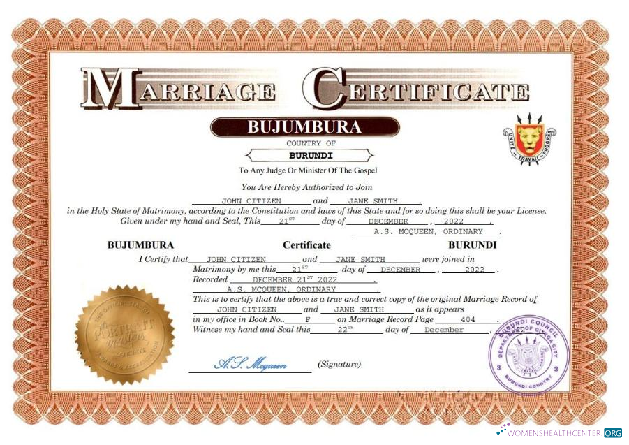 Премиум Скачать Бурунди Marriage Certificate Word и PDF Шаблон Photoshop Шаблон