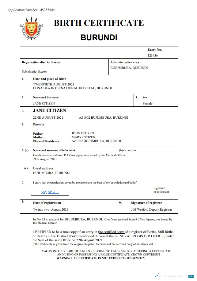 Премиум Скачать Бурунди Vital Record Birth Certificate Word и PDF Шаблон Photoshop Шаблон