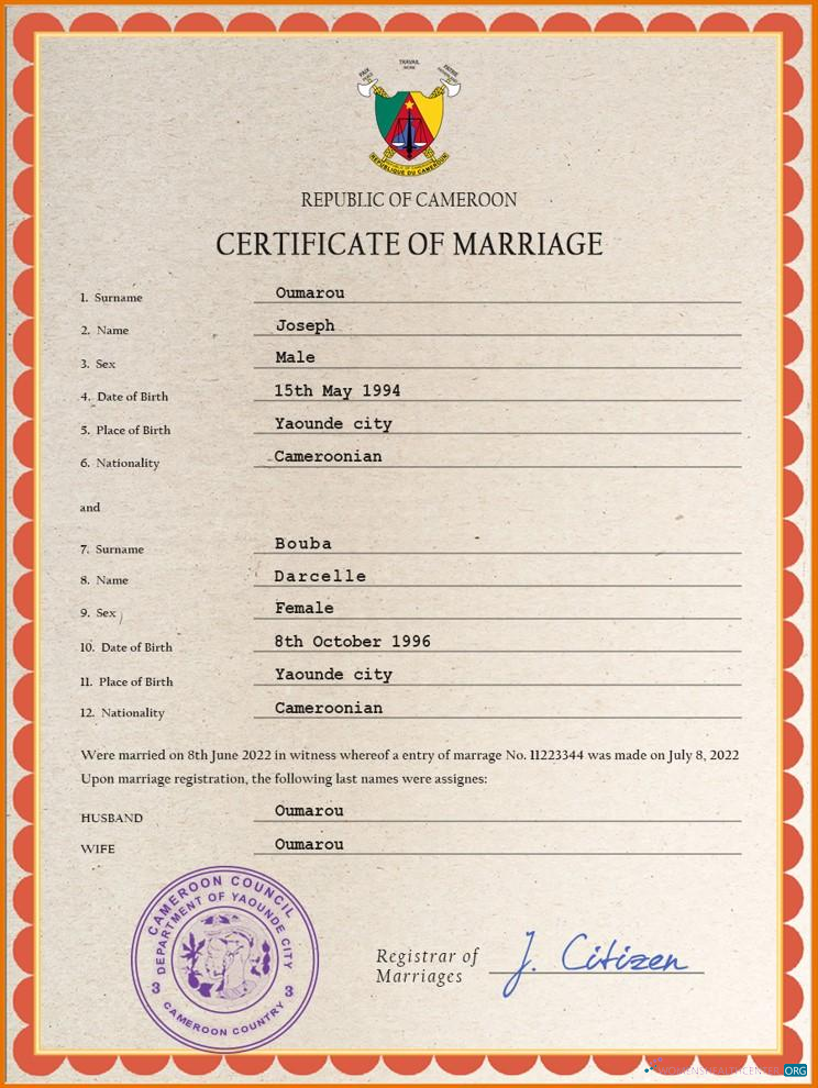 Профессиональный Скачать Камерун Marriage Certificate PSD Шаблон Photoshop Шаблон