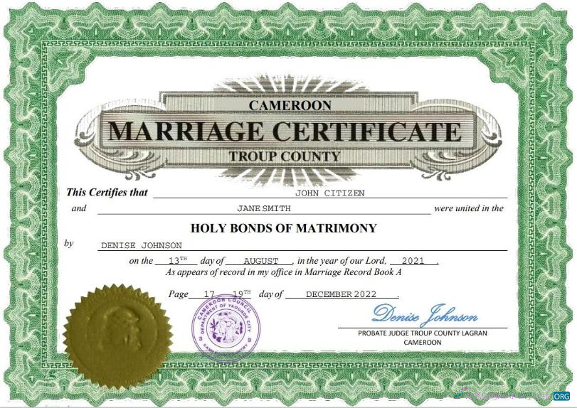 Премиум Скачать Камерун Marriage Certificate Word и PDF Шаблон Photoshop Шаблон