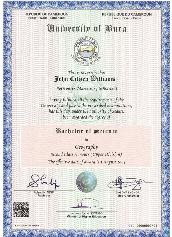 Профессиональный Скачать Камерун University Certificate Photoshop Шаблон