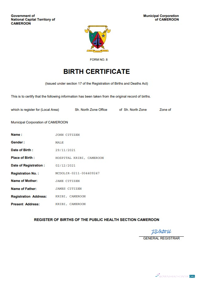 Профессиональный Скачать Камерун Vital Record Birth Certificate Word и PDF Шаблон Photoshop Шаблон