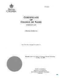 Премиум Скачать Канада British Columbia Register Companies Certificate Change Name Photoshop Шаблон