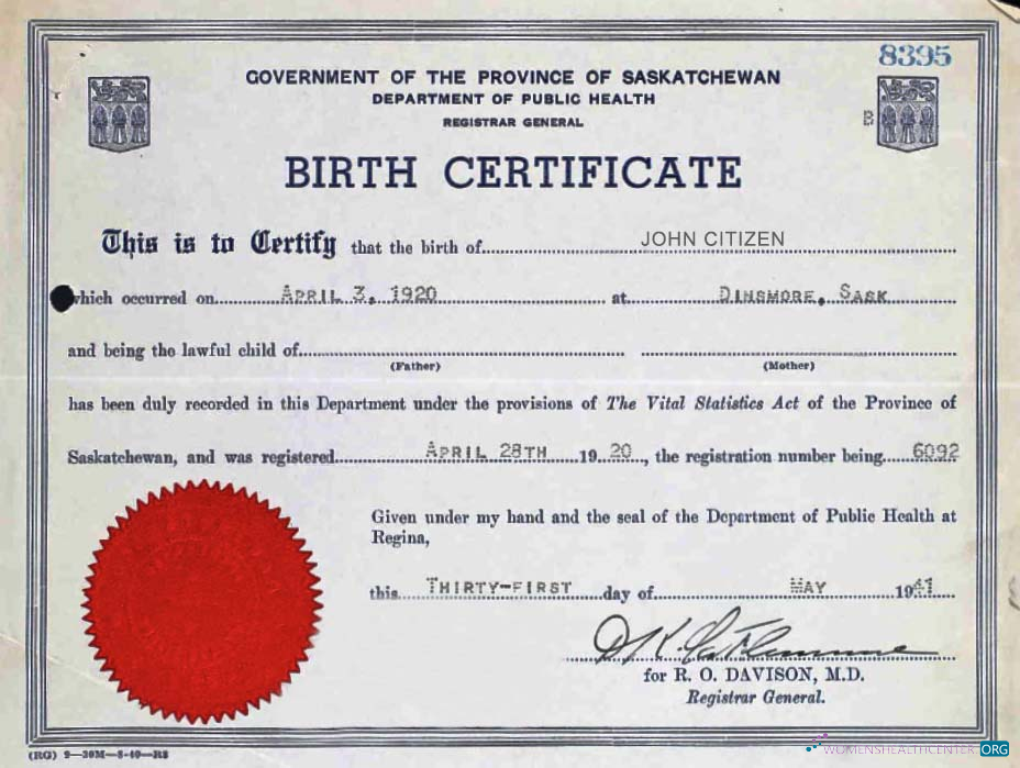 Редактируемый Скачать Канада Департамент Общественный Health Birth Certification Photoshop Шаблон