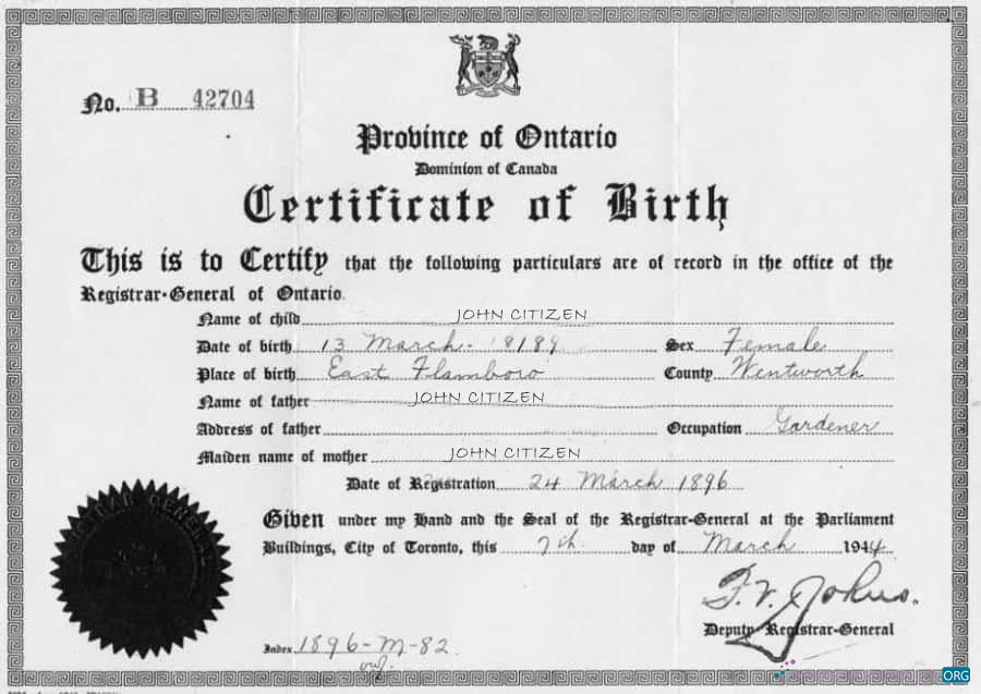 Профессиональный Скачать Канада Deputy Registrar General Birth Certificate Photoshop Шаблон