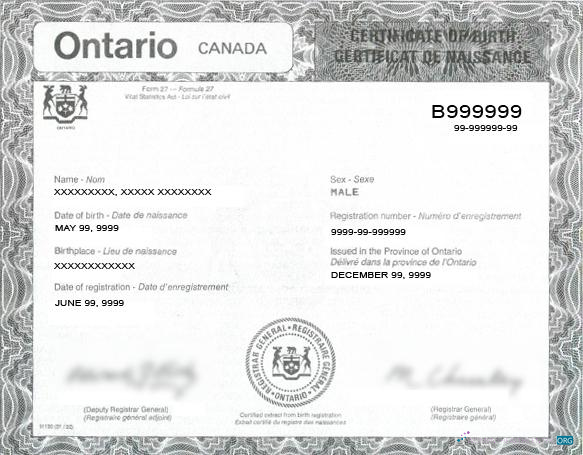 Профессиональный Скачать Канада General Registrar Birth Certificate Photoshop Шаблон