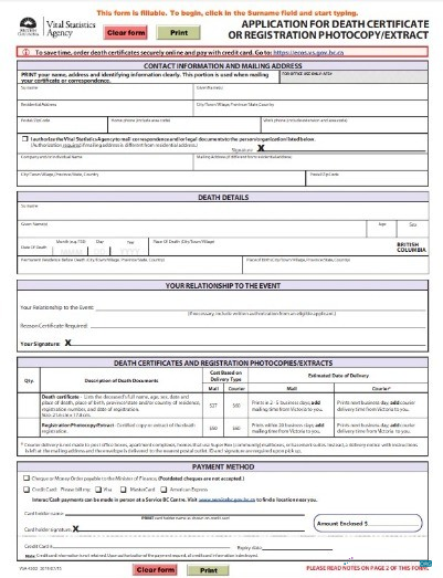 Профессиональный Скачать Канада Vital Statistics Agency British Columbia Death Certificate Photoshop Шаблон