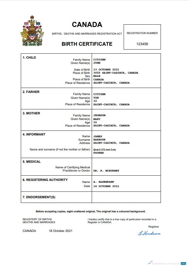 Качественный Скачать Канада Birth Certificate Word и PDF Шаблон Photoshop Шаблон