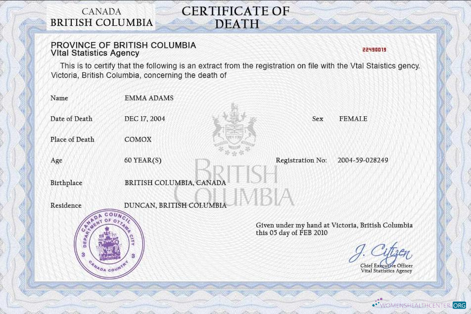 Редактируемый Скачать Канада Vital Record Death Certificate PSD Шаблон Photoshop Шаблон
