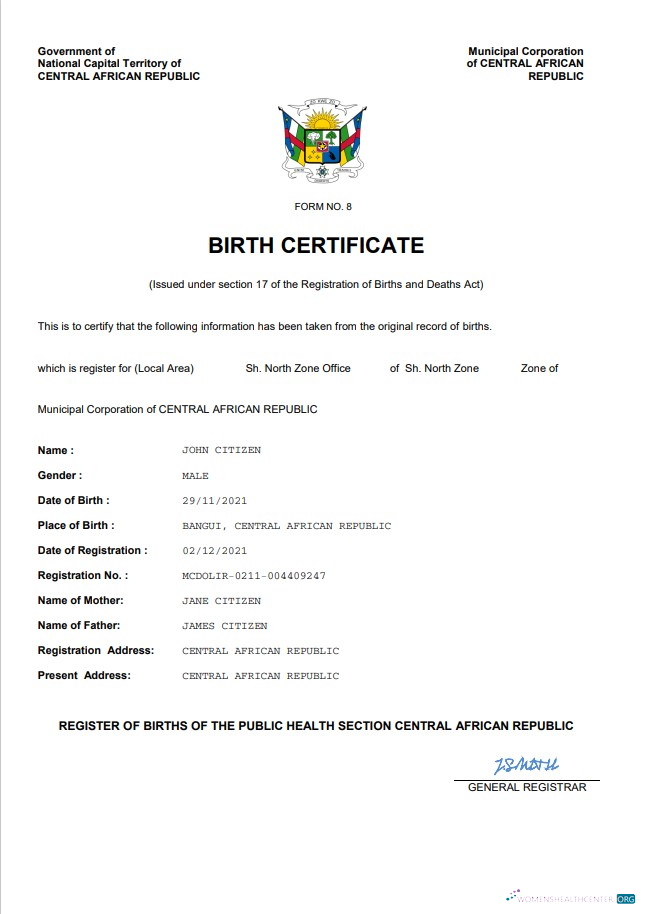 Профессиональный Скачать Центральноафриканская Республика Vital Record Birth Certificate Word и PDF Шаблон Photoshop Шаблон