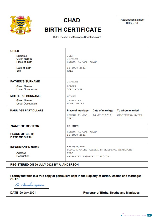 Премиум Скачать Чад Birth Certificate Word и PDF Шаблон Photoshop Шаблон