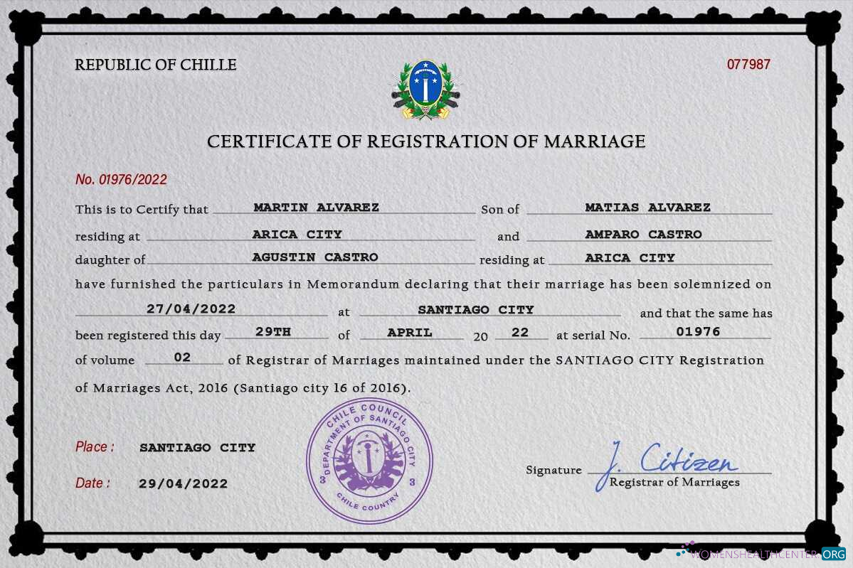 Реалистичный Скачать Чили Marriage Certificate PSD Шаблон Photoshop Шаблон
