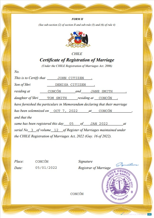Качественный Скачать Чили Marriage Certificate Word и PDF Шаблон Photoshop Шаблон