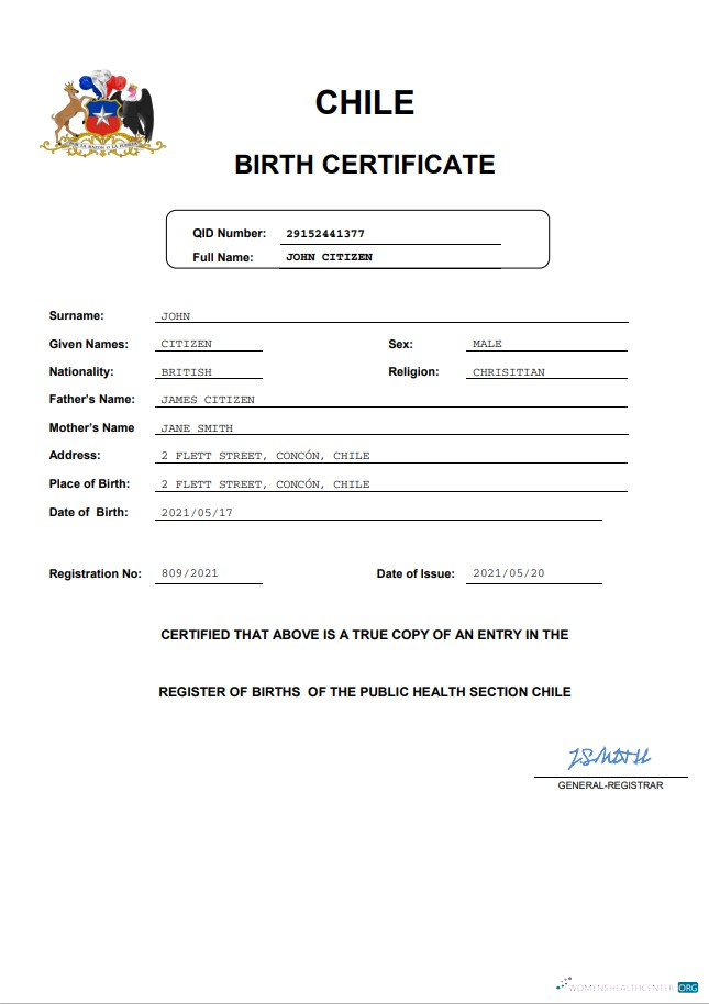 Профессиональный Скачать Чили Vital Record Birth Certificate Word и PDF Шаблон Photoshop Шаблон