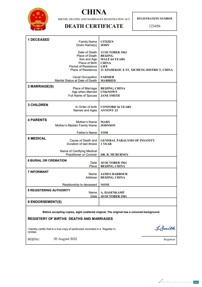 Профессиональный Скачать Китай Vital Record Death Certificate Word и PDF Шаблон Photoshop Шаблон