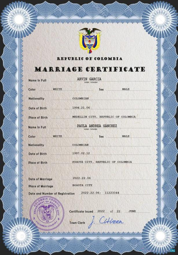 Качественный Скачать Колумбия Marriage Certificate PSD Photoshop Шаблон