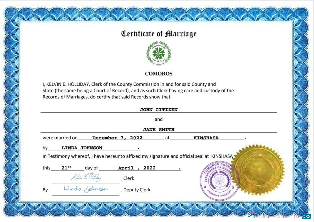 Премиум Скачать Коморы Marriage Certificate Word и PDF Шаблон Photoshop Шаблон