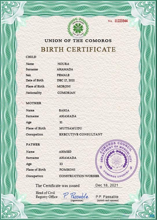 Реалистичный Скачать Коморы Vital Record Birth Certificate PSD Шаблон Photoshop Шаблон