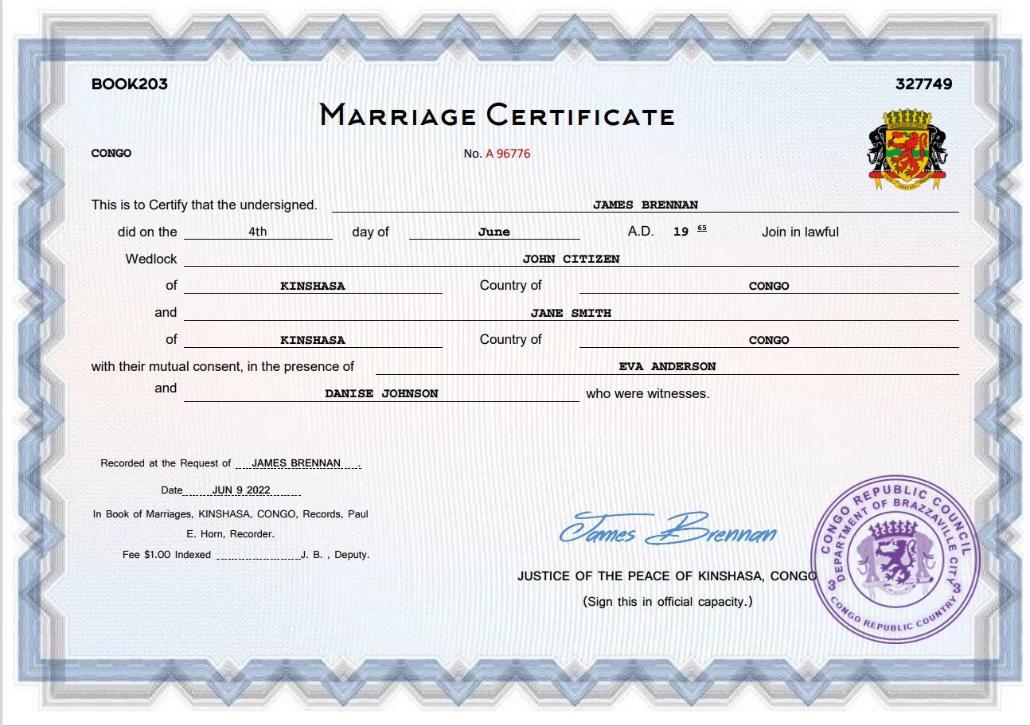 Профессиональный Скачать Конго Marriage Certificate Photoshop Шаблон