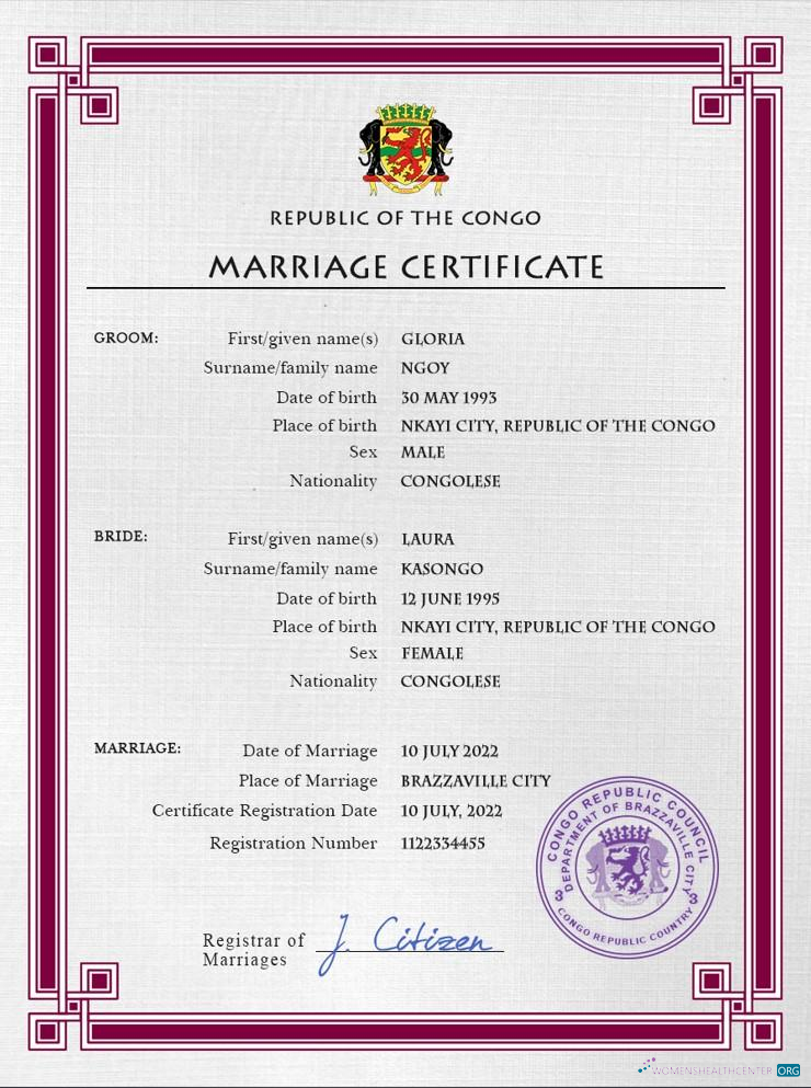 Профессиональный Скачать Конго, Республика Marriage Certificate PSD Шаблон Photoshop Шаблон