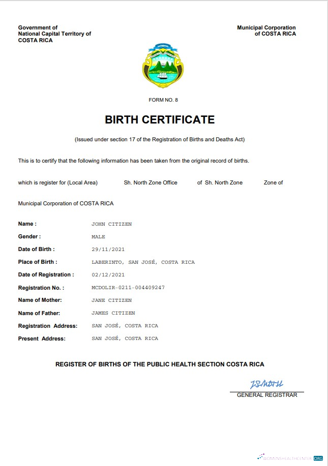 Премиум Скачать Коста-Рика Birth Certificate Word и PDF Шаблон Photoshop Шаблон