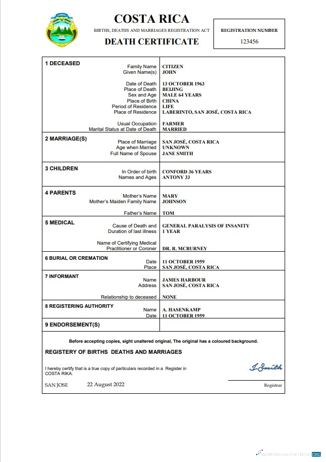 Качественный Скачать Коста-Рика Vital Record Death Certificate Word и PDF Шаблон Photoshop Шаблон