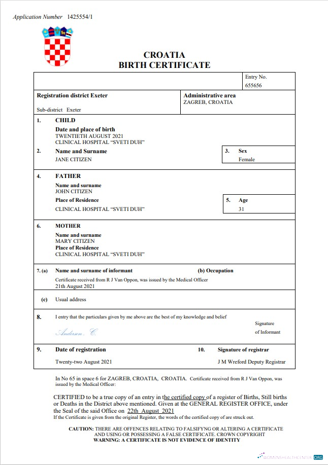 Профессиональный Скачать Хорватия Birth Certificate Word и PDF Шаблон Photoshop Шаблон