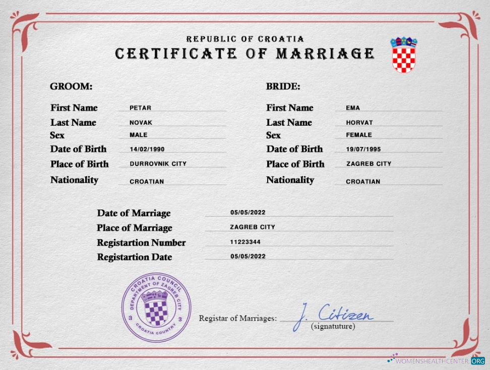 Премиум Скачать Хорватия Marriage Certificate PSD Шаблон Photoshop Шаблон