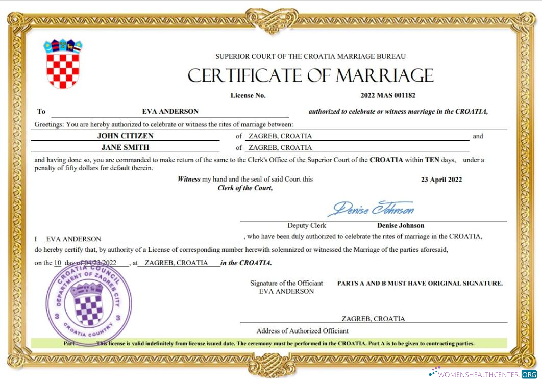 Реалистичный Скачать Хорватия Marriage Certificate Word и PDF Шаблон Photoshop Шаблон