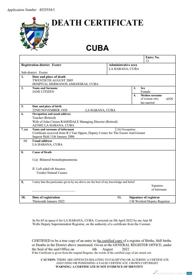 Премиум Скачать Куба Death Certificate Word и PDF Шаблон Photoshop Шаблон