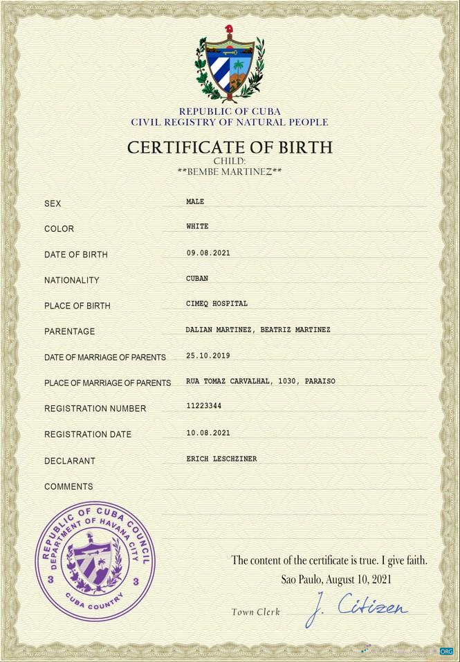Профессиональный Скачать Куба Vital Record Birth Certificate PSD Шаблон Photoshop Шаблон