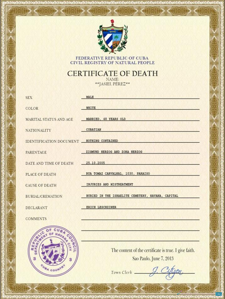 Реалистичный Скачать Куба Vital Record Death Certificate PSD Шаблон Photoshop Шаблон