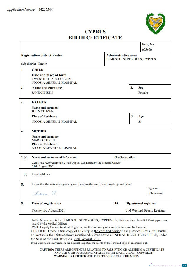 Премиум Скачать Кипр Birth Certificate Word и PDF Шаблон Photoshop Шаблон