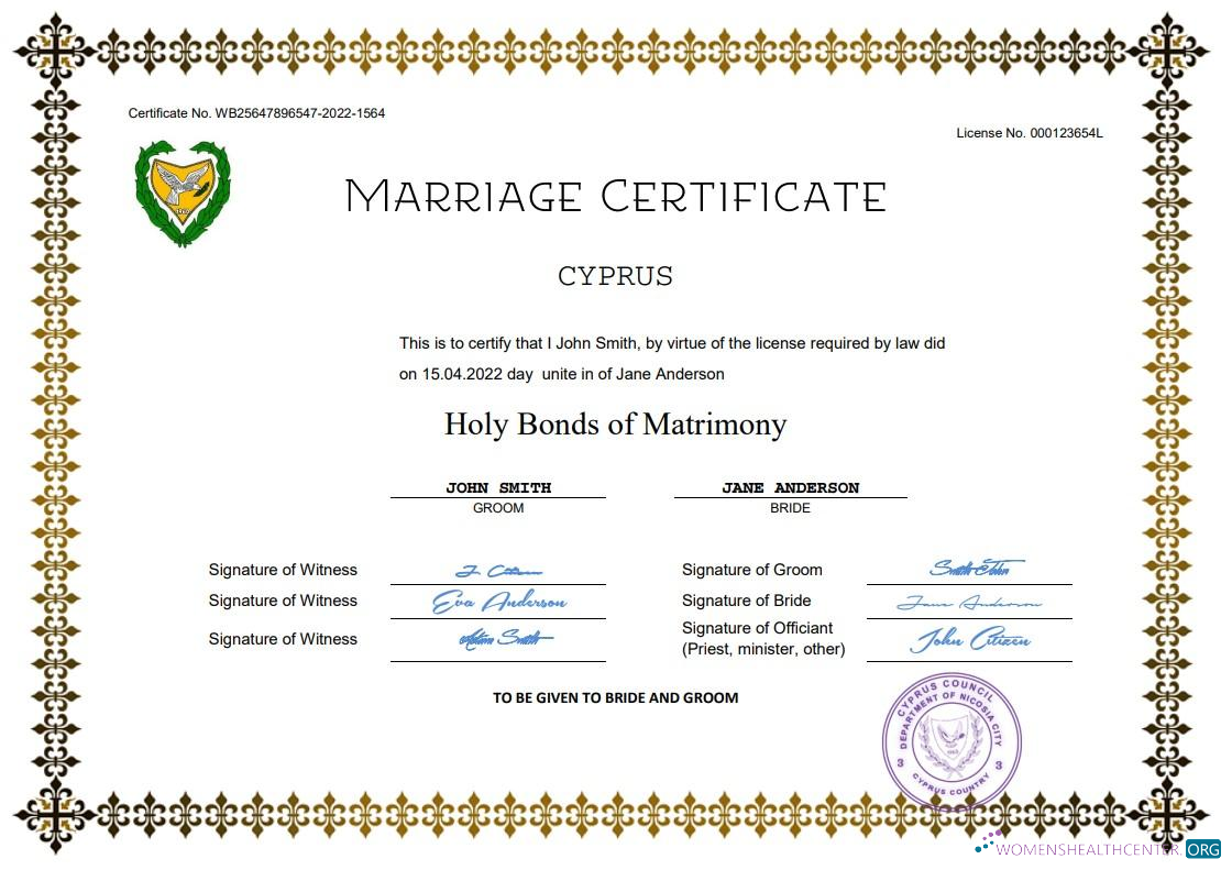 Премиум Скачать Кипр Marriage Certificate Word и PDF Шаблон Photoshop Шаблон