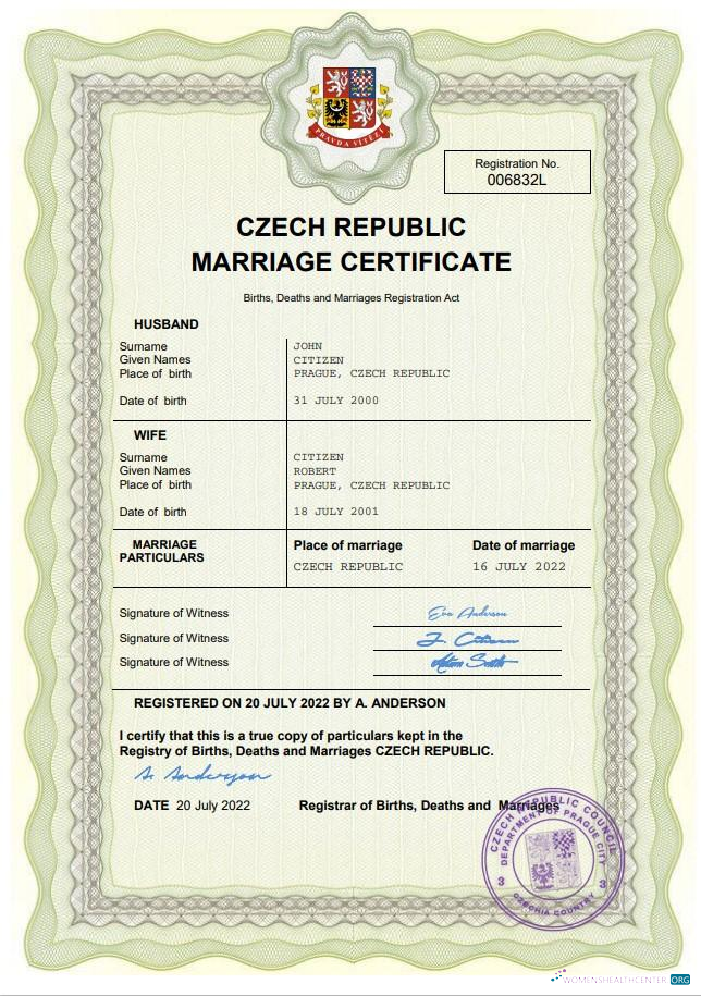 Реалистичный Скачать Чехия Marriage Certificate Word и PDF Шаблон Photoshop Шаблон