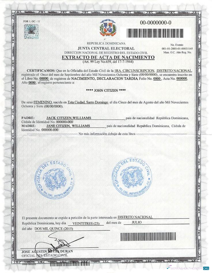 Премиум Скачать DOMINICANA Birth Certificate Photoshop Шаблон