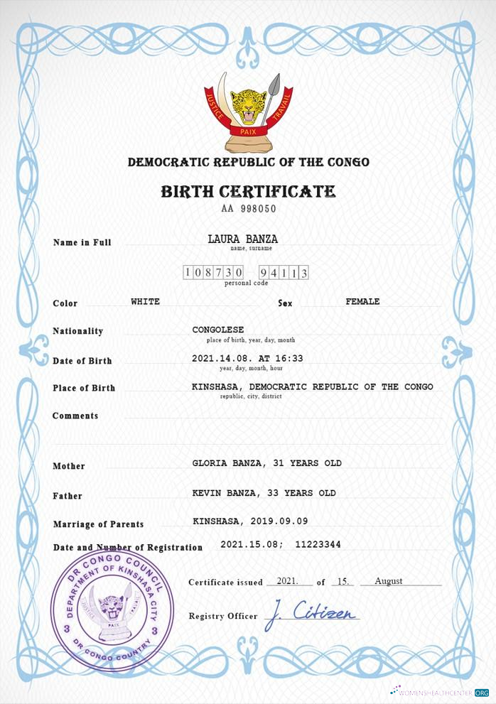 Премиум Скачать Democratic Республика Конго Vital Record Birth Certificate PSD Шаблон Photoshop Шаблон