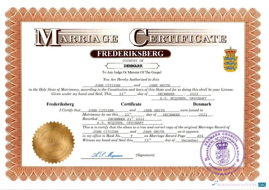 Реалистичный Скачать Дания Marriage Certificate Word и PDF Шаблон Photoshop Шаблон