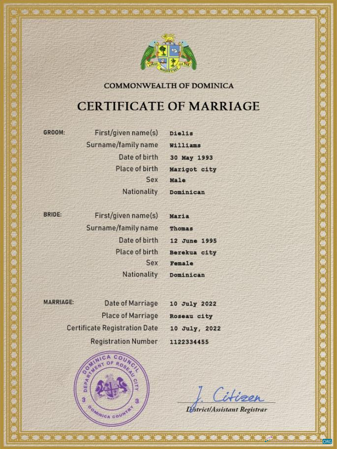 Реалистичный Скачать Доминика Marriage Certificate PSD Шаблон Photoshop Шаблон