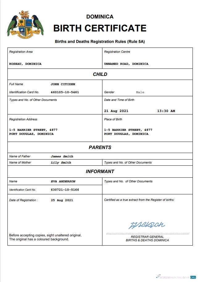 Редактируемый Скачать Доминика Vital Record Birth Certificate Word и PDF Шаблон Photoshop Шаблон