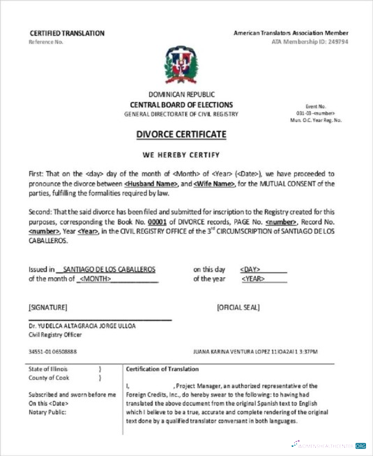 Качественный Скачать Доминиканская Республика General Directorate Civil Registry Divorce Cerificate Photoshop Шаблон