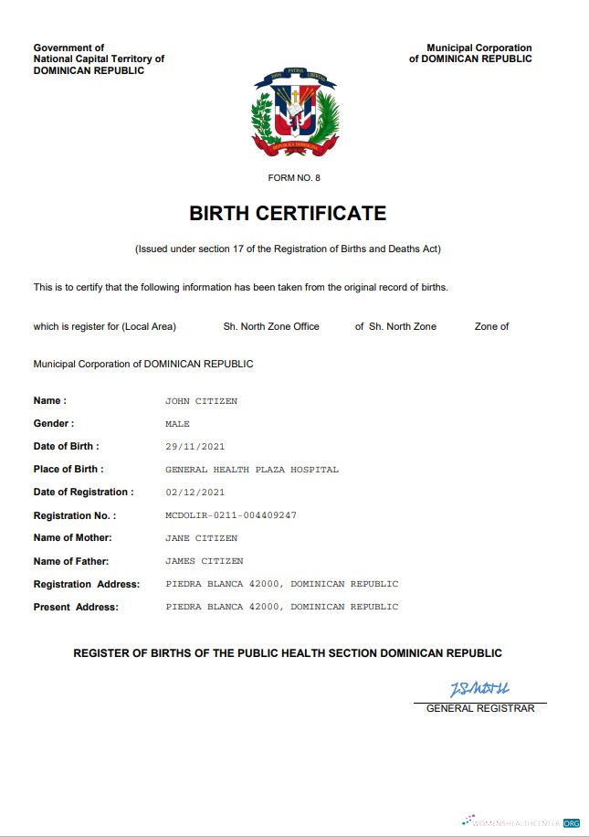 Профессиональный Скачать Доминиканская Республика Birth Certificate Word и PDF Шаблон Photoshop Шаблон