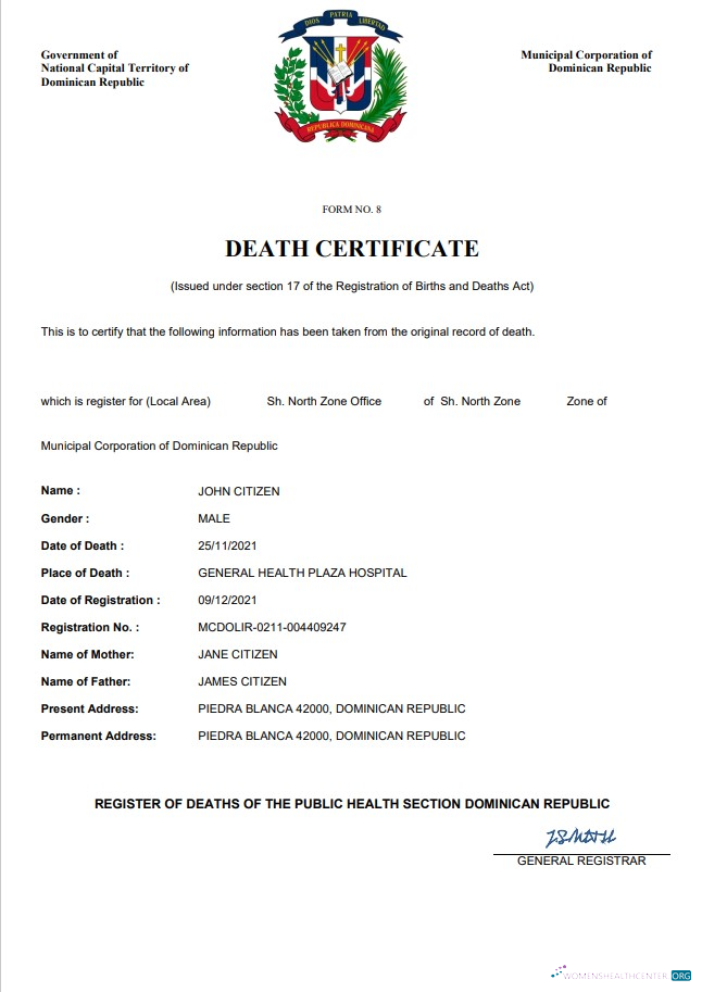 Премиум Скачать Доминиканская Республика Death Certificate Word и PDF Шаблон Photoshop Шаблон
