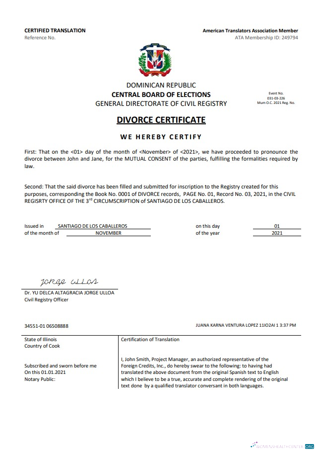 Реалистичный Скачать Доминиканская Республика Divorce Certificate Шаблон в Word Формат Photoshop Шаблон